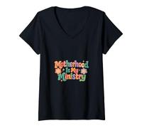 Mujer La Maternidad es mi Ministerio Fe Familia Día de la Madre Camiseta Cuello V