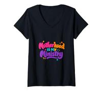 Mujer La Maternidad es mi Ministerio Fe Familia Día de la Madre Camiseta Cuello V