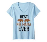 Mujer La Mejor Caza de jabalíes de Pig Mama Ever Camiseta Cuello V
