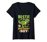 Mujer La Mejor Fiesta de Dinosaurios T-Rex de The Birthday Boy Camiseta Cuello V