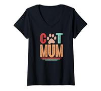Mujer La mejor mamá de gato del mundo de la historia clásica retro Cat Mum Camiseta Cuello V