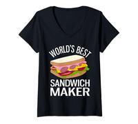 Mujer La mejor sandwichera del mundo para amantes de los sándwiches divertidos Camiseta Cuello V