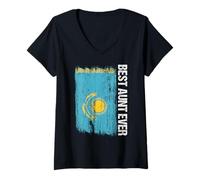 Mujer La mejor tía kazaja de la historia Ropa de tía de Kazajstán Camiseta Cuello V