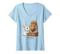 Mujer La mentalidad es Todo Conejo León Motivación Camiseta Cuello V