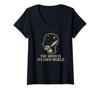 Mujer La Mente es su Propio Mundo - Cerebro cósmico literario Camiseta Cuello V