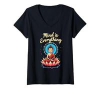 Mujer La Mente lo es Todo Buda Meditación Lotus Camiseta Cuello V