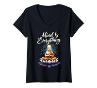 Mujer La Mente lo es Todo Buda Meditación Lotus Camiseta Cuello V