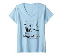 Mujer La migración es natural Aves Ganso Vida Silvestre Naturaleza Camiseta Cuello V
