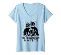 Mujer La mirada enigmática de los ojos de un gato Amante de los gatos Felino Mascota Miau Camiseta Cuello V