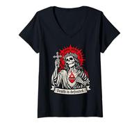 Mujer La Muerte es derrotada Oscuro Cristiano Gótico Esqueleto Fe G Camiseta Cuello V