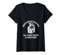 Mujer La Muerte Nos sonríe a Todos los estoicos Marco Aurelio Gladiador Cita Camiseta Cuello V