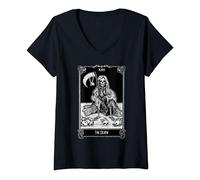 Mujer La muerte XIII Terror espeluznante Tarot Card Art Ilustración Camiseta Cuello V