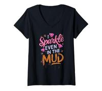 Mujer La Mujer Brilla Incluso en el Barro, Corre en Equipo y se burla de Princesas niñas Camiseta Cuello V