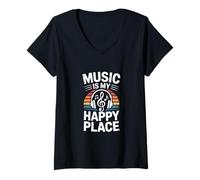 Mujer La música Divertida es mi Lugar Feliz Diciendo Amante Camiseta Cuello V