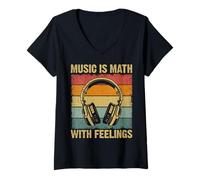 Mujer La música es matemática con Sentimientos Retro músico Divertido Amante de la música Camiseta Cuello V