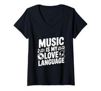 Mujer La música es mi lenguaje de Amor para los apasionados Amantes de la música Camiseta Cuello V