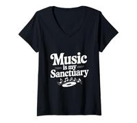Mujer La música es mi Santuario Vibraciones rítmicas para Todos los Amantes de la música Camiseta Cuello V
