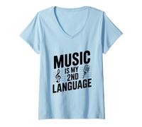 Mujer La música es mi Segundo Idioma Divertido para los músicos Camiseta Cuello V