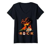 Mujer La música rock ruge como un volcán Camiseta Cuello V
