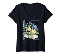 Mujer La Naturaleza Es Mi Lugar Feliz - Flora y Fauna (Pájaro) Camiseta Cuello V