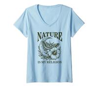 Mujer La Naturaleza es mi religión Polilla Lunar Camiseta Cuello V