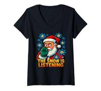 Mujer La Nieve Escucha a Papá Noel Camiseta Cuello V
