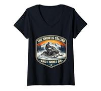 Mujer La Nieve está Llamando y Debo IR Trineo con Motor de Moto de Nieve Camiseta Cuello V