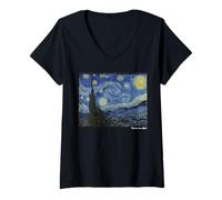 Mujer La Noche Estrellada Vincent Van Gogh 1889 Camiseta con impresión artística Camiseta Cuello V
