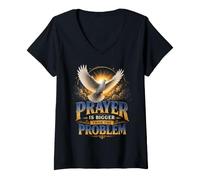 Mujer La oración es más Grande Que el Problema Faith Dove Spiritual Camiseta Cuello V