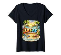 Mujer La Paz Baja California Sur México Vacaciones Playa Puesta de Sol Camiseta Cuello V