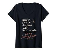 Mujer La Paz Interior Comienza con Cuatro Palabras Cita sarcástica Camiseta Cuello V