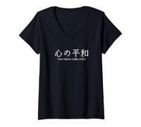 Mujer La Paz Japonesa Kanji es la Primera tipografía Minimalista Camiseta Cuello V