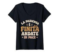 Mujer La Pazienza E Finita Andate en Ritmo Humor Italiano Camiseta Cuello V