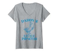 Mujer La pequeña Princesa con Corona de Ganso de papá y su Linda Hija Camiseta Cuello V