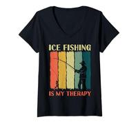 Mujer La Pesca en Hielo es mi Terapia Ice Fisher Ice Fisherman Camiseta Cuello V
