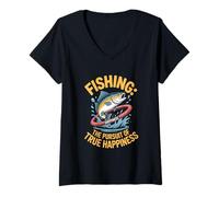 Mujer La pesca es la búsqueda de la verdadera felicidad Gráfico Camiseta Cuello V