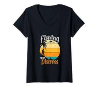 Mujer La Pesca es la única Cura para la Angustia Vintage Sunset Angler Camiseta Cuello V