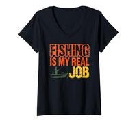 Mujer La pesca vintage es mi verdadero trabajo - Divertido pescador al aire libre Camiseta Cuello V