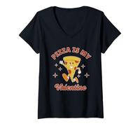 Mujer La Pizza es mi Novio o Novia Retro Día de San Valentín Camiseta Cuello V