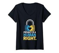 Mujer La privacidad es un candado de Seguridad Digital de Derecho Humano Camiseta Cuello V