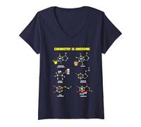 Mujer La química es Maravillosa. Moléculas químicas Estilo Kawaii Camiseta Cuello V, Azul Marino, M