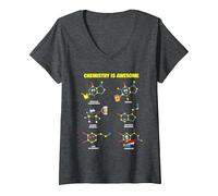 Mujer La química es Maravillosa. Moléculas químicas Estilo Kawaii Camiseta Cuello V, Jaspeado Oscuro, XXL