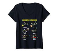 Mujer La química es Maravillosa. Moléculas químicas Estilo Kawaii Camiseta Cuello V, Negro, XL