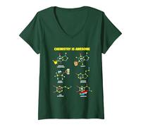 Mujer La química es Maravillosa. Moléculas químicas Estilo Kawaii Camiseta Cuello V, Verde Bosque, XXL