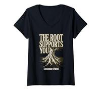 Mujer La raíz apoya a Tus Romanos 11:18 Camiseta Cuello V