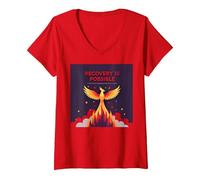 Mujer La recuperación es Posible Phoenix Rising Inspiración Camiseta Cuello V, Rojo, XL