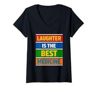 Mujer La Risa es la Mejor Medicina Oficina del Día Mundial de la Risa Camiseta Cuello V