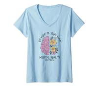 Mujer La salud mental importa Flores silvestres Motivación cerebral Positivo Camiseta Cuello V