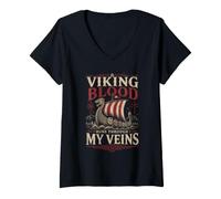 Mujer La Sangre vikinga Corre por mis Venas Noruego Camiseta Cuello V