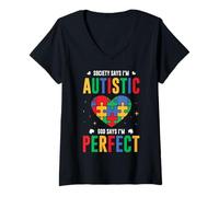Mujer La Sociedad Dice Que Soy Autista Dios Dice Autismo Niños Camiseta Cuello V